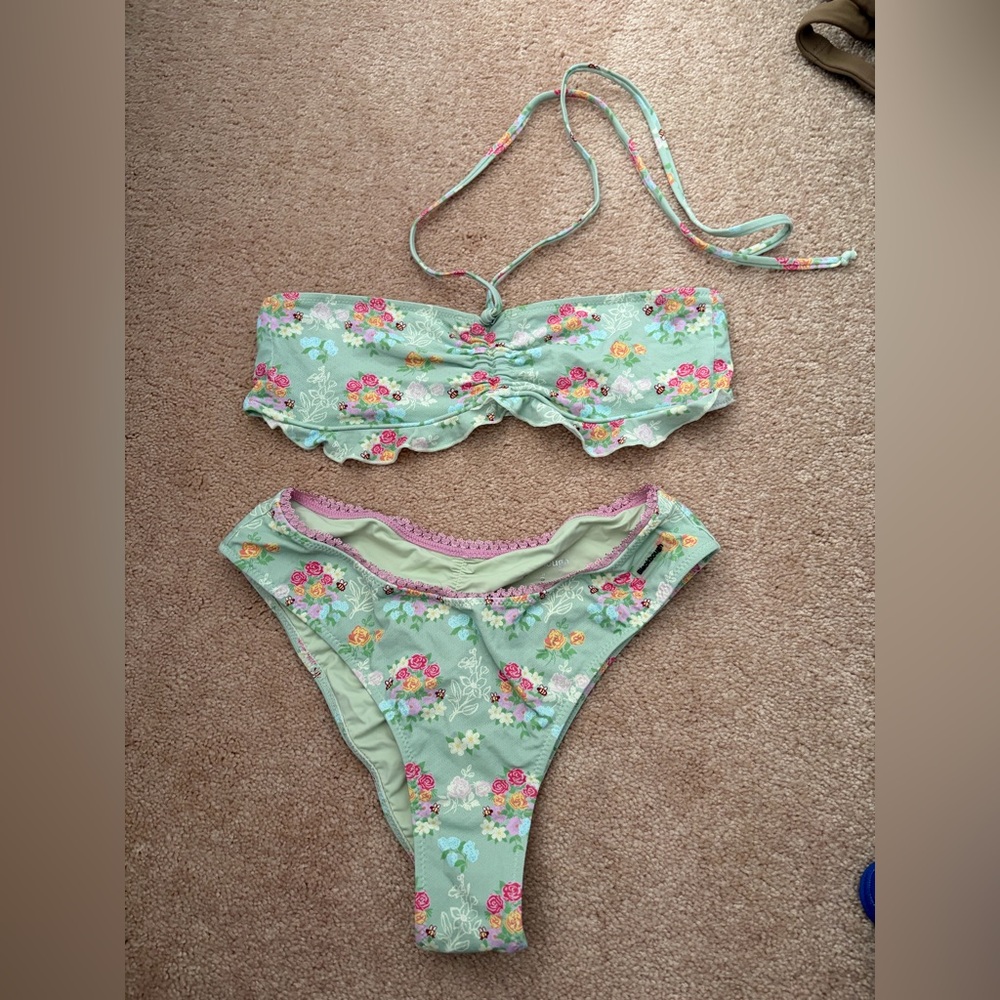 Blackbough Mint Green and pink Bikini Set size small top